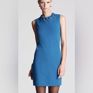DVF Diane Von Furstenberg AYANNA Stretch Jersey Woven Neck Dress Teal